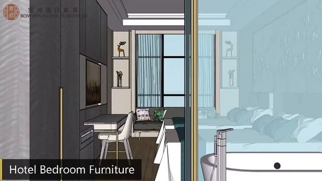2021 Hotel Bedroom Furniture Set Made by Sketchup смотреть онлайн
