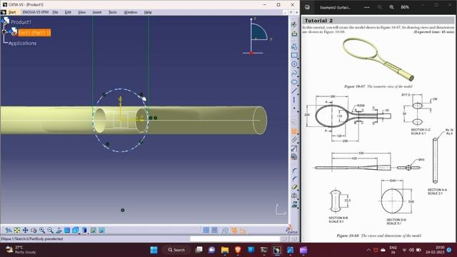 CATIA V5 Generative Shape Design GSD Tutorial 2 Tennis Racket смотреть онлайн