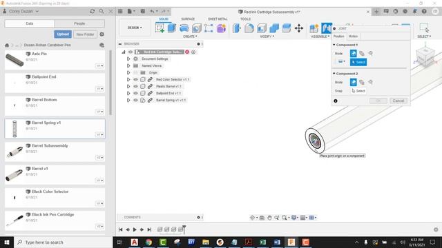 Ink Cartridge Subassembly Fusion 360 Video Tutorial смотреть онлайн