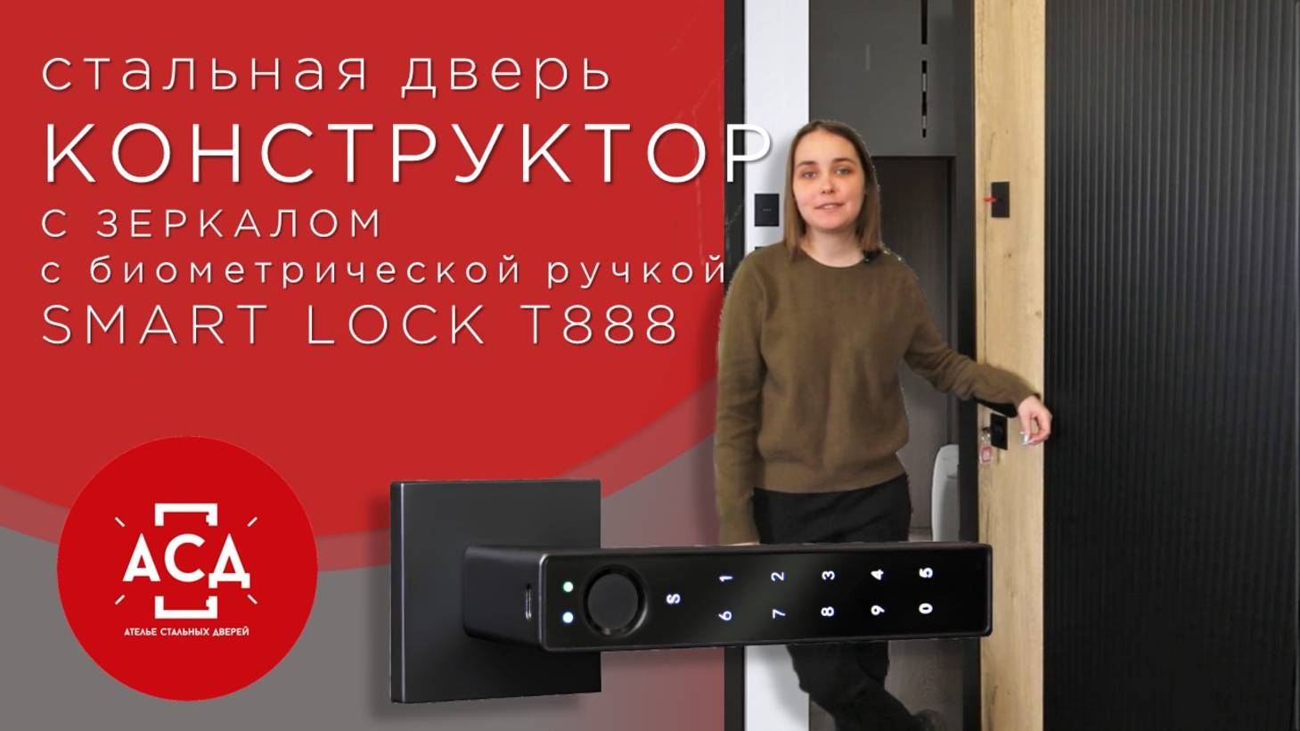 Обзор стальной двери Конструктор с зеркалом с биометрической ручкой Smart lock T888 смотреть онлайн