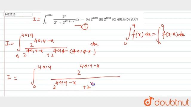 `int_0^4014 2^x/(2^x+2^(4014-x))dx=` (A) `2^2007` (B) `2^4014` (C) `4014` (D) `2007` смотреть онлайн