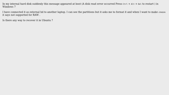 Ubuntu: My hard disk converted from ntfs tp raw. Can it be recovered in Ubuntu? смотреть онлайн