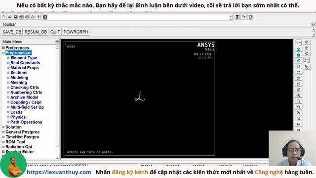 ANSYS #4 | Lập Trình Tính Toán TẤM ĐỒNG NHẤT đẳng Hướng Chịu Tải Trọng TĨNH TẬP TRUNG | LE XUAN THU