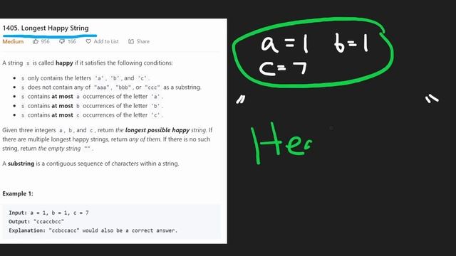 Leetcode 1405: Longest Happy String (RU) смотреть онлайн