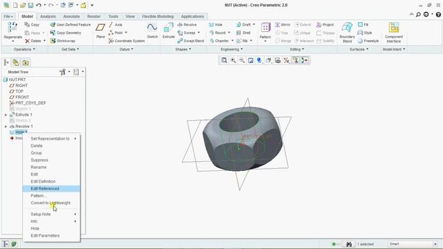 E1 PTC CREO Parametric 3.0 - Basic Modeling 1 Tutorial,revolve command,nut making(1) смотреть онлайн
