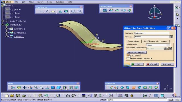 01 109 CATIA v5 TUTORIAL surface design: ( Offset ) смотреть онлайн