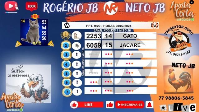 RESULTADO AO VIVO ROGERIO E NETO JB - PPT - 20-02-2024 смотреть онлайн