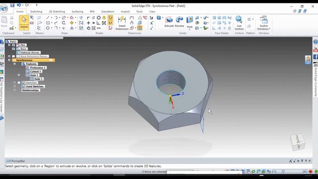 Solid edge Tutorial 1- NUT AND BOLT Design смотреть онлайн