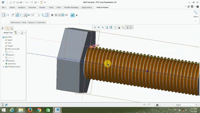 How to Bolt Make In Creo 3.0 | Helical Sweep Cut in Creo | Creo Thread Tutorial | Creo Tutorial смотреть онлайн