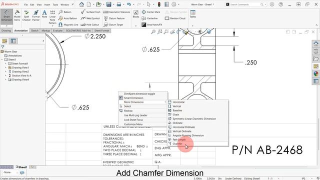 Worm Gear: 5 Add Angular & Chamfer Dimension смотреть онлайн