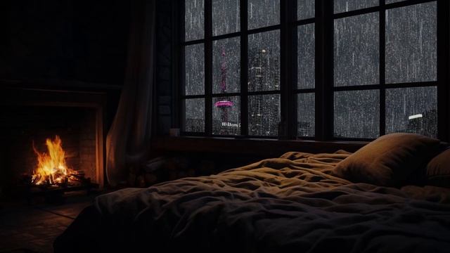 Легкий дождь падает на окно в темную ночь | Звуки дождя для сна смотреть онлайн