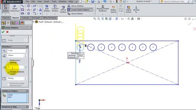 SolidWorks 2014 Tutorial18 Linear Pattern in sketch смотреть онлайн