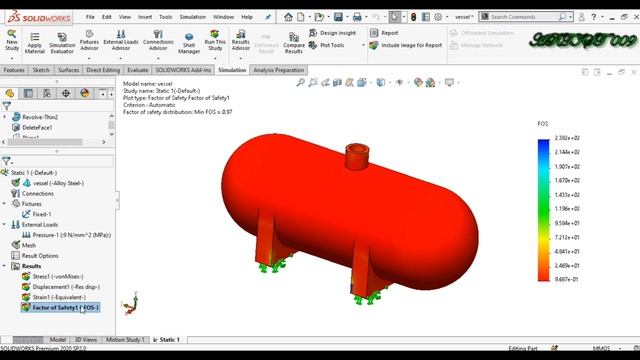 Solidworks simulation | Pressure vessel testing in Solidworks смотреть онлайн