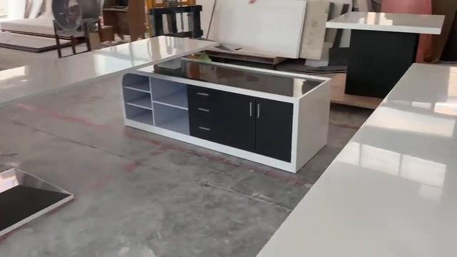 L Shape Gloss White Office Desk Modern Executive Desk Marble Office Desk смотреть онлайн