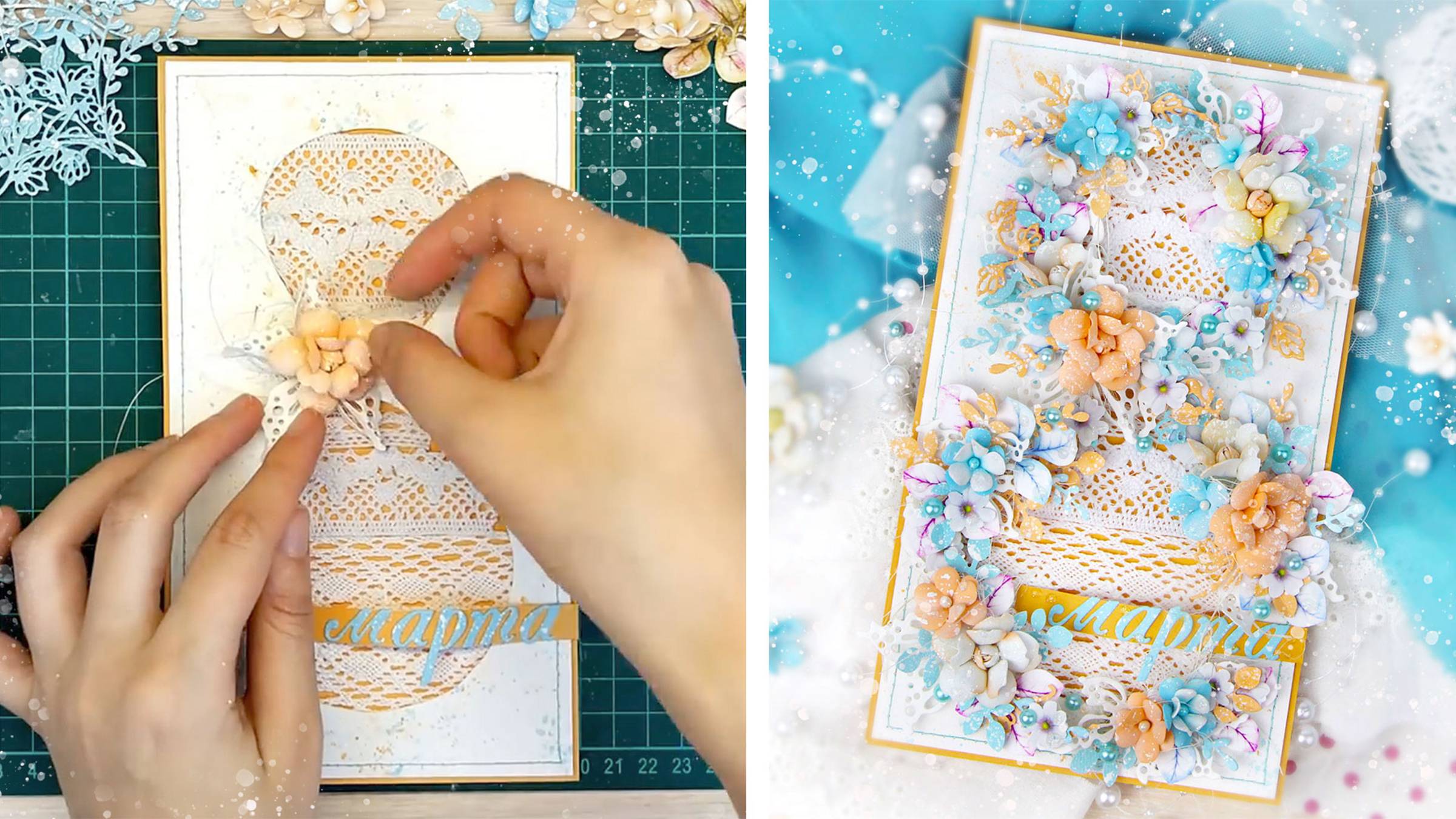 Сделала много цветов, чтобы собрать из них цветочную восьмерку на открытке. Идея открытки к 8 Марта смотреть онлайн