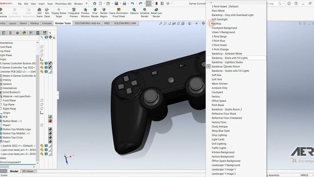 Solidworks Tutorial Sketch Finishing Controller PS & Xbox Simple Rendering Stage#10 Eng - AER Int. смотреть онлайн
