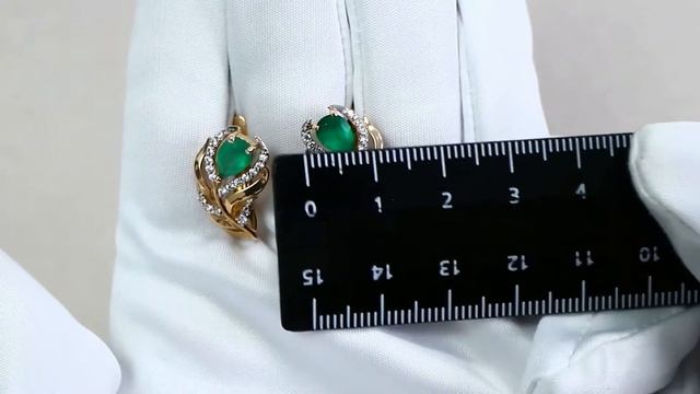 Золотые серьги КЮЗ Del'ta с фианитом и агатом D320494 смотреть онлайн