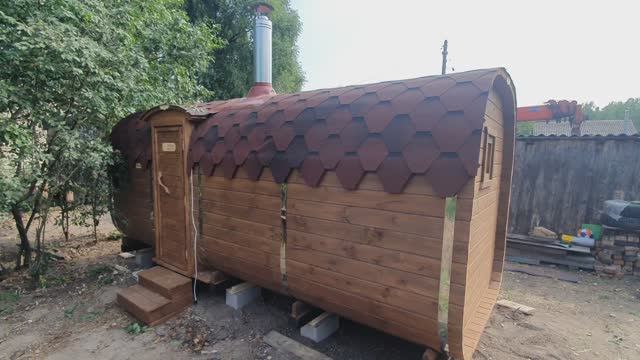 Баня бочка "Квадро" 5 метров с большим окном купить в Заволжье. смотреть онлайн