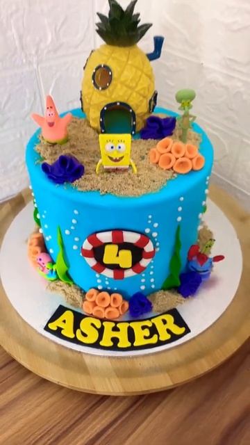 Spongebob Theme Cake | Fondant Spongebob Cake #cakes #cakedecorating #mikurtzel