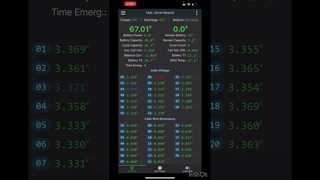 тест разряжённого аккума 72V - 7KW JK BMS активный балансир, Active Balancer