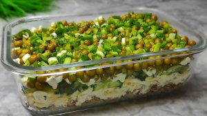 Салат с ТУНЦОМ и зеленым горошком за СЧИТАНЫЕ МИНУТЫ.