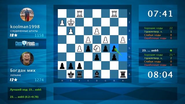 Chess Game Analysis: koolman1998 - Богдан мих : 0-1 (By ChessFriends.com) смотреть онлайн