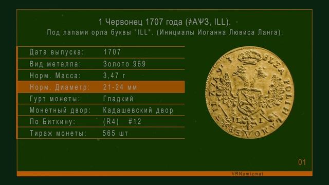 ✅ 1 ЧЕРВОНЕЦ 1707 | Разновидности | Цена смотреть онлайн