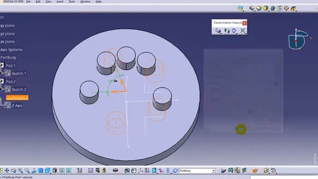 Circular Pattern I Axis reference I Crown Definition I Radial Alignment of Instances I CATIA V5 смотреть онлайн