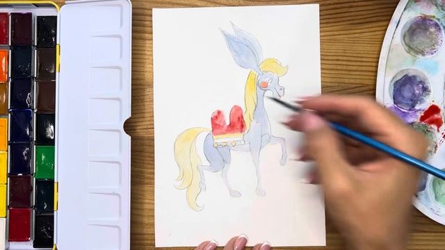 Как нарисовать "Конька-горбунка" карандашом и акварелью начинающим | Рисунок поэтапно для детей смотреть онлайн