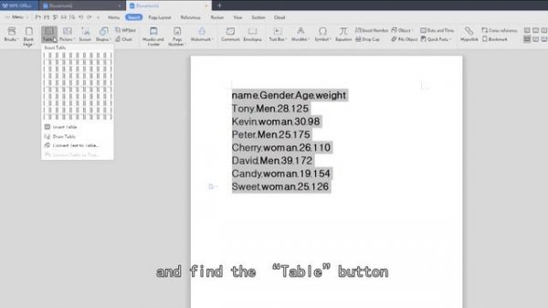 [WPS Office] Word 1.8: How to convertTexts To Table in WPS Word Document [Tutorial]