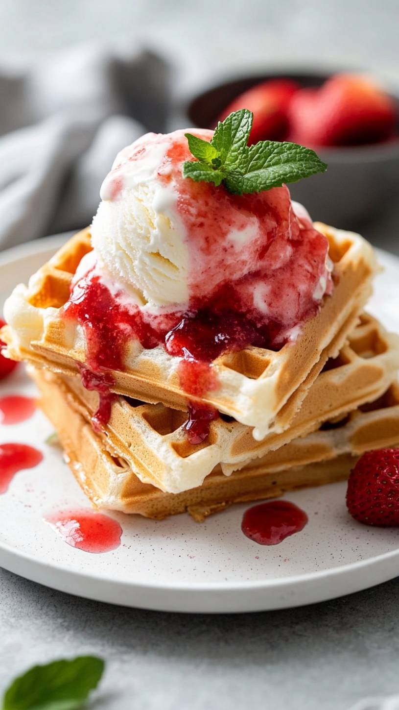 Самый вкусный рецепт Венских Вафель с Мороженым и Клубничным топпингом