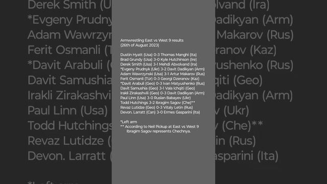 Armwrestling East Vs West 9 Results