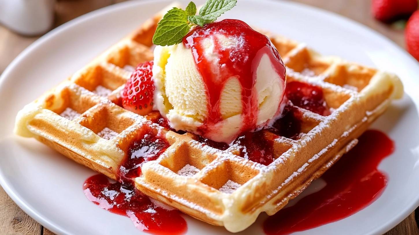 Самый вкусный рецепт Венских Вафель с Мороженым и Клубничным топпингом