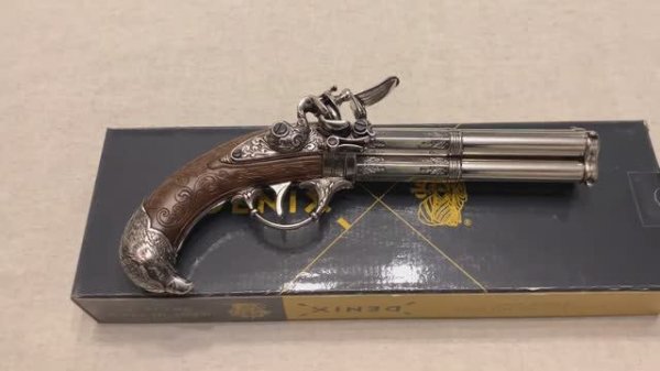 Пистолет четырехствольный кремневый Франция XVIII в, Revolving 4 barrel flintlock pistol, Denix 1307