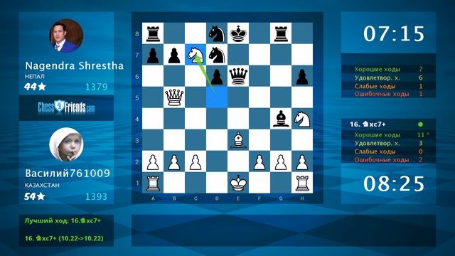 Анализ шахматной партии: Василий761009 - Nagendra Shrestha, 1-0 (по ChessFriends.com) смотреть онлайн