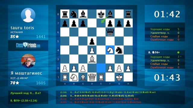 Chess Game Analysis: Я маштагинес - tauru toris : 0-1 (By ChessFriends.com) смотреть онлайн