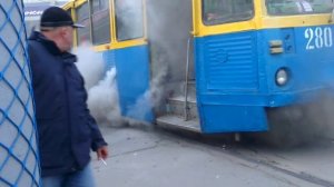 Сгорел трамвай в Владивостоке