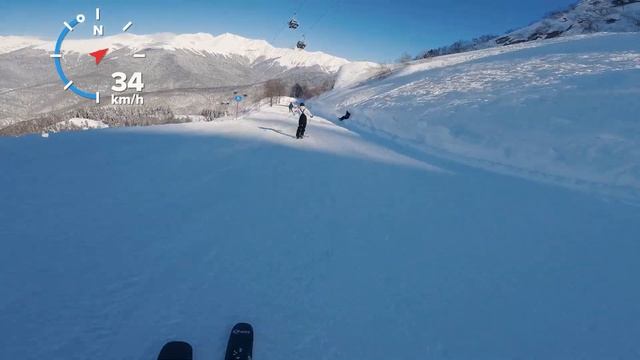 Роза Хутор - самый большой спуск с Настей, трасса с самым большим перепадом на курорте 1550м. смотреть онлайн