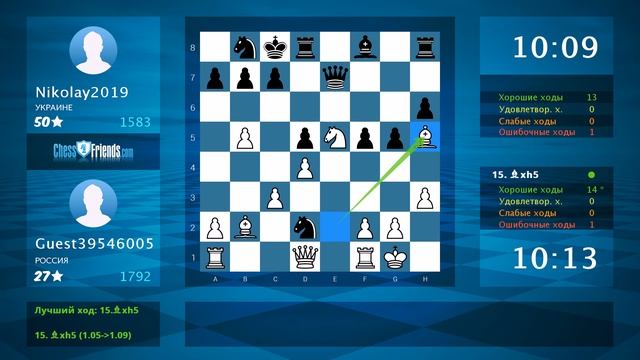 Chess Game Analysis: Guest39546005 - Nikolay2019 : 1-0 (By ChessFriends.com) смотреть онлайн