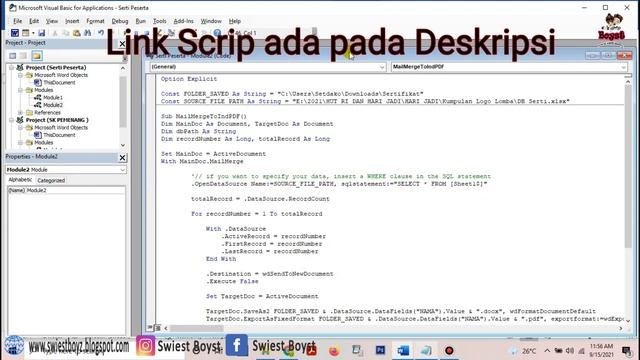 Cara Cepat Membuat File Ms.Word (mail merge) ke PDF dengan VBA Editor