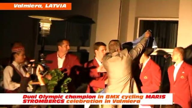 Dual Olympic champion in BMX cycling MARIS STROMBERGS celebration in Valmiera, Latvian смотреть онлайн