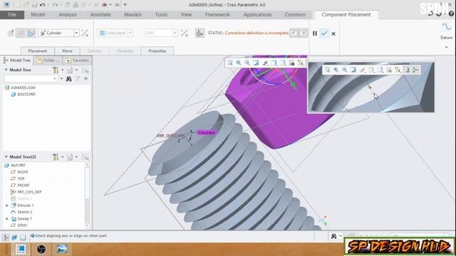 NUT & BOLT ASSEMBLY || CREO TUTORIAL смотреть онлайн
