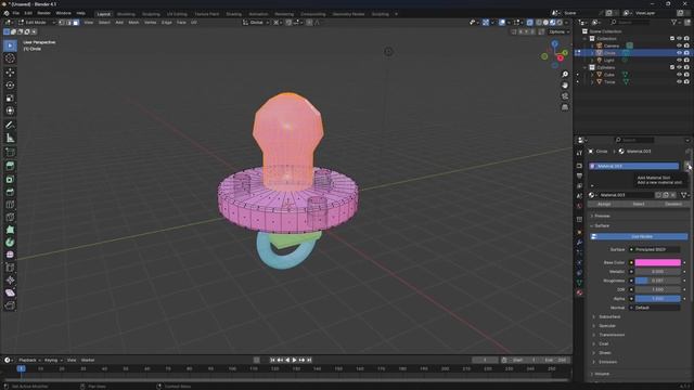 Applying materials (Colors) to the baby pacifier we have created in Blender. смотреть онлайн