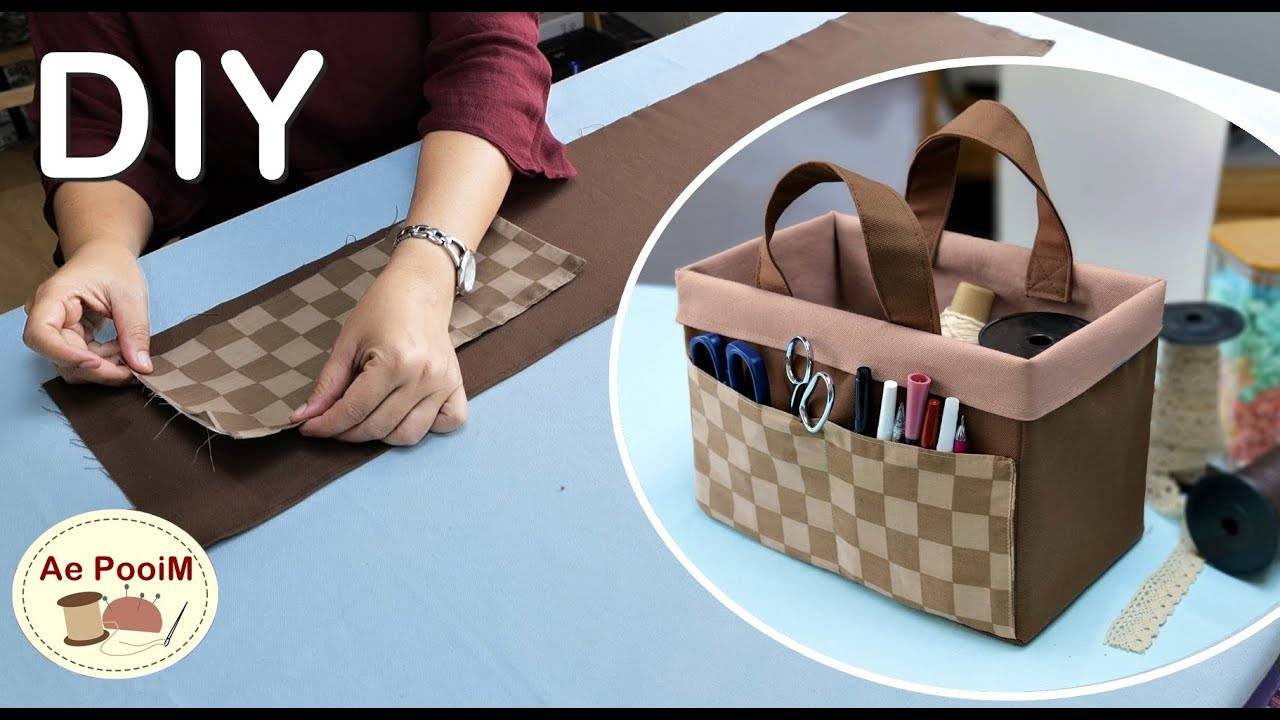 Корзина для хранения из ткани и картона. Как быстро и легко сшить корзину из ткани. смотреть онлайн