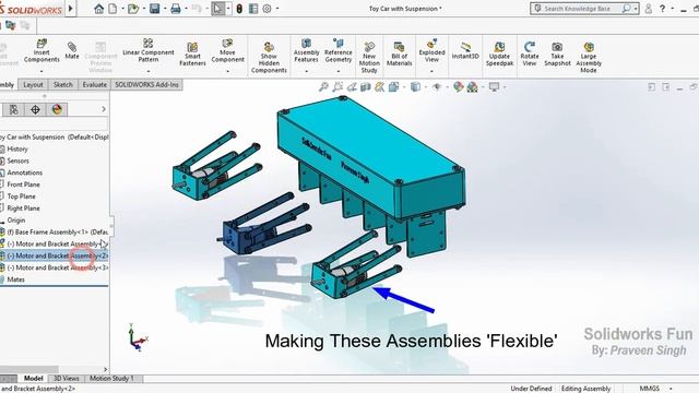 Part 2 RC Car with Suspension System Assembly and Motion Study Tutorial in Solidworks смотреть онлайн