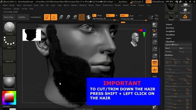 How to Cut and Trim a character beard on Zbrush 2020 смотреть онлайн