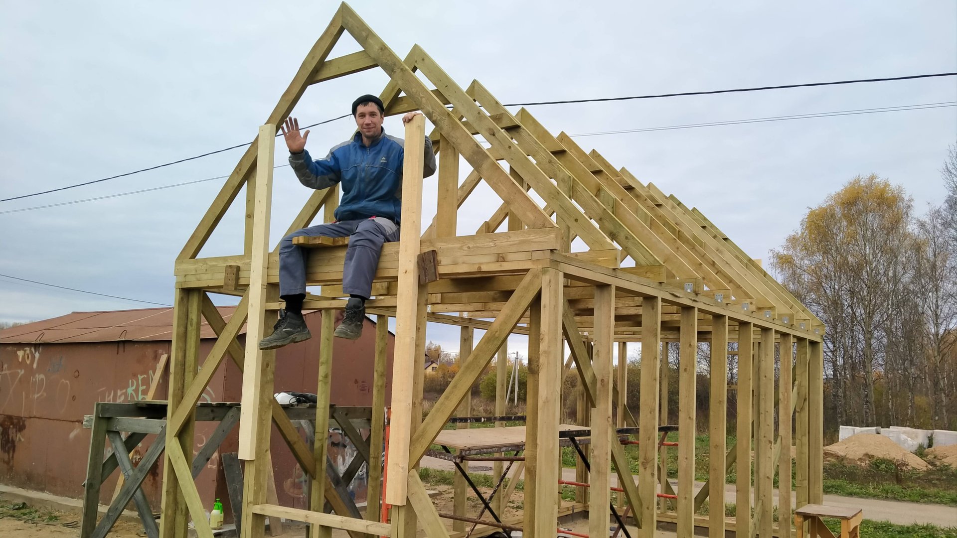 Каркасная баня с утеплителем из опилкобетона. смотреть онлайн