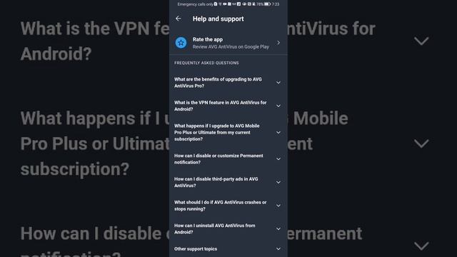 Where to find the frequently asked questions in the AVG Antivirus app? смотреть онлайн