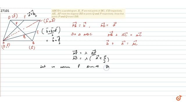 JEE MAINS 2018 `A B C D`
is a parallelogram. `E ,F`
are mid-points of `B C ,C D`
respectively. `... смотреть онлайн