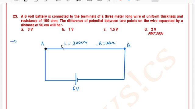 A 6 volt battery is connected to the terminals of a three meter long wire of uniform thickness and смотреть онлайн